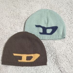 Brown and Green Knit Beanies with Logo